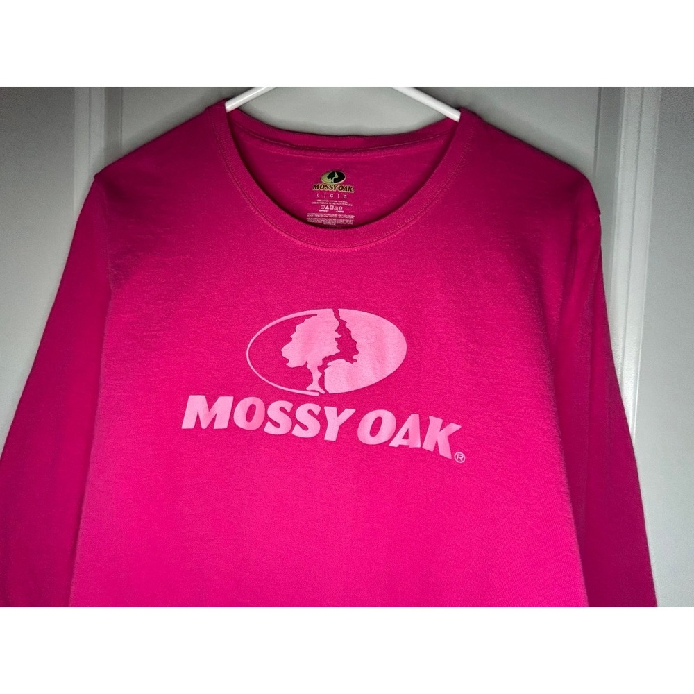 Mossy Oak Logo Graphic Pink Long Sleeve T-Shirt Size Womens Large NWOT